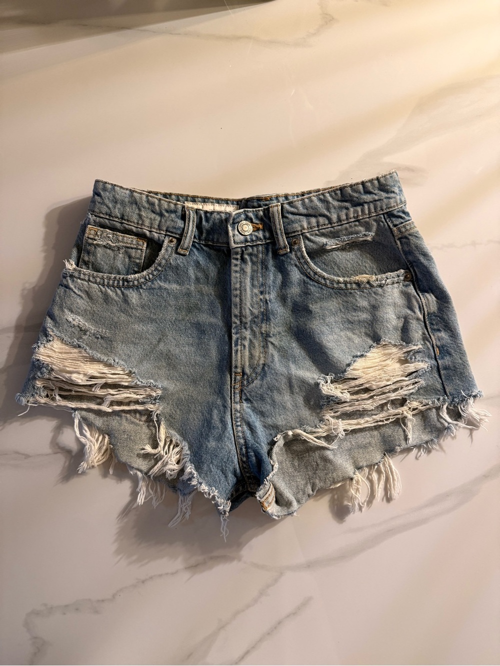 Zara Distressed High Waisted Jean Shorts